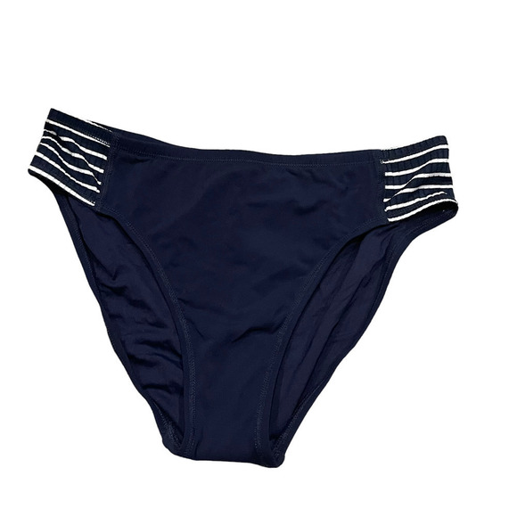 Robin Piccone Womens Navy/White Stripe Sailor Tab High Waist Bikini Bottom Large - Picture 8 of 11
